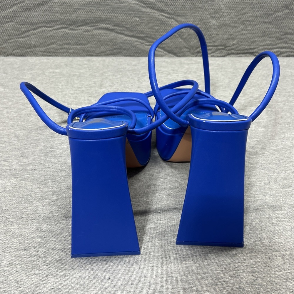 Mixx Shuz Platforms Blue Satin Heels Shoe  Women's Size 8.5 Ankle Wrap Straps - Picture 8 of 14